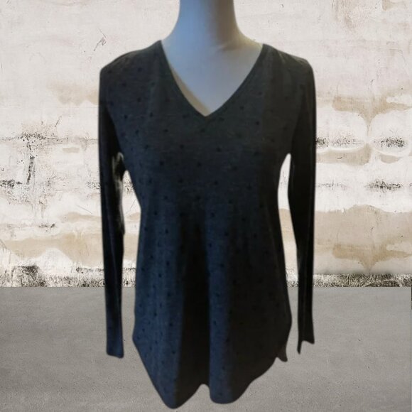 Ann Taylor LOFT Women Gray V-Neck Polka Dot Stretch Long Sleeve Size Small - Picture 1 of 4